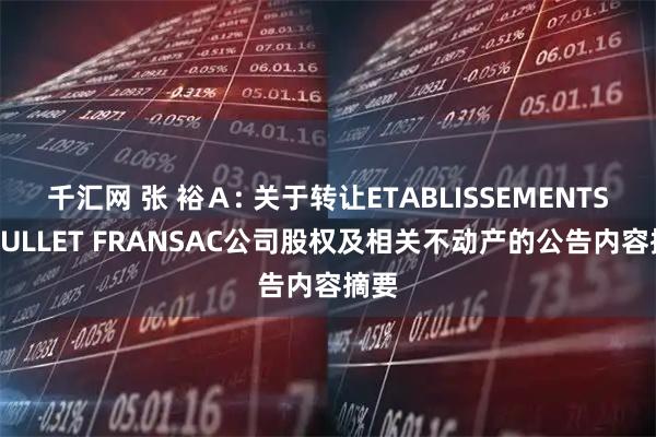 千汇网 张 裕Ａ: 关于转让ETABLISSEMENTS ROULLET FRANSAC公司股权及相关不动产的公告内容摘要
